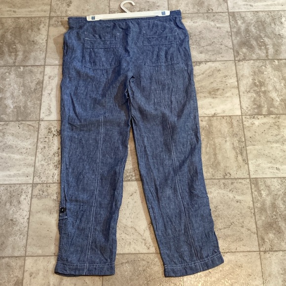 Lord & Taylor blue linen loose pants with tie. - Picture 6 of 7